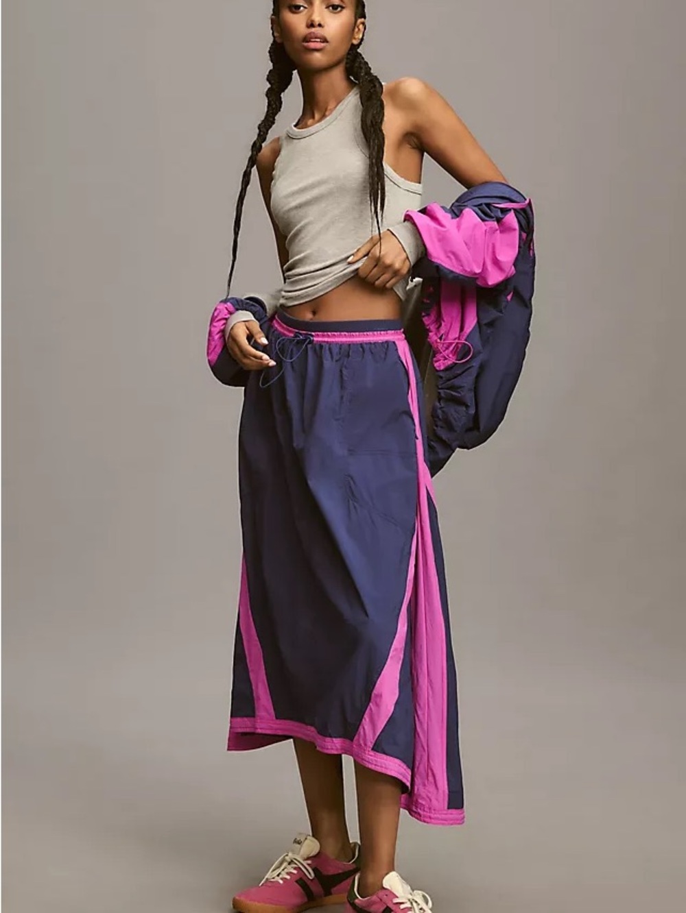 Daily Practice by Anthropologie Sporty Colorblock Maxi Skirt in Navy and Pink - Picture 2 of 15
